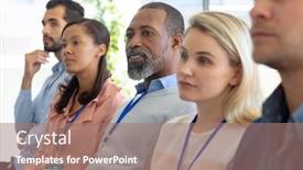  Presentation with group - Presentation theme enhanced with side-view-of-a-diverse background and a coral colored foreground