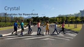  Presentation with pedestrian crossing - Audience pleasing slide deck consisting of side-view-of-a-diverse backdrop and a light blue colored foreground