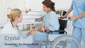  Presentation with female hospital patient - Slide deck having side-view-of-a-doctor background and a light blue colored foreground