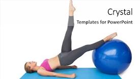  Presentation with fitness - Slide deck consisting of side view of a fit young woman exercising with fitness ball over white background background and a white colored foreground