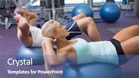  Presentation with abdominal - Presentation theme featuring side view of a fit couple doing abdominal crunches at the gym background and a ocean colored foreground