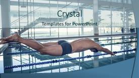  Presentation with pool side - Colorful slides enhanced with side view of a fit swimmer diving into the pool at leisure center backdrop and a light blue colored foreground