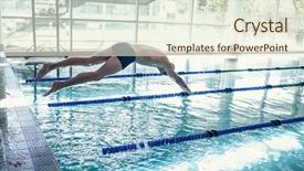  Presentation with pool side - Colorful presentation enhanced with side view of a fit swimmer diving into the pool at leisure center backdrop and a cream colored foreground