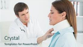  Presentation with doctor office - Colorful presentation enhanced with side view of a male doctor examining a patient's neck in medical office backdrop and a sky blue colored foreground