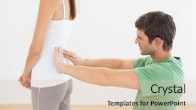  Presentation with physiotherapist - Presentation theme consisting of side view of a male physiotherapist examining woman's back in the medical office background and a lemonade colored foreground