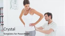  Presentation with physiotherapist - Amazing presentation design having physiotherapist examining woman's back backdrop and a sky blue colored foreground