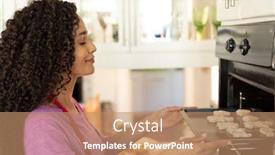  Presentation with cookies christmas - Amazing presentation theme having side view of a mixed race woman in a kitchen at christmas putting a tray of cookies into an oven backdrop and a coral colored foreground