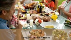  Presentation with dinner - Cool new slide deck with side-view-of-a-multi backdrop and a coral colored foreground