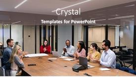  Presentation with women meeting - Beautiful presentation theme featuring side-view-of-a-multi backdrop and a gray colored foreground