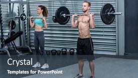  Presentation with weight lifting - Presentation consisting of side view of a muscular couple lifting weight together background and a ocean colored foreground
