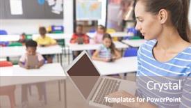  Presentation with school kids - Amazing PPT layouts having side view of a schoolteacher backdrop and a coral colored foreground