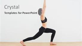  Presentation with warrior woman - Slide set enhanced with side view of a sporty young woman doing the warrior pose in fitness studio background and a white colored foreground