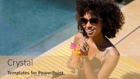  Presentation with pool side - Slides featuring side-view-of-a-woman background and a  colored foreground