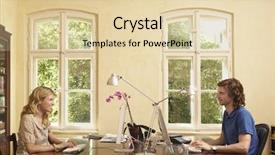  Presentation with computers - Beautiful PPT layouts featuring side view of a young couple using computers across table in study room backdrop and a lemonade colored foreground