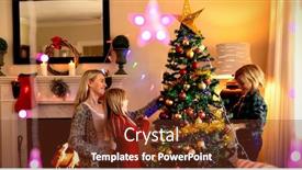  Presentation with christmas tree - Amazing slide set having side view of a young caucasian woman and her young son and daughter decorating the christmas tree in their sitting room at christmas time with christmas star decorations hanging in the foreground backdrop and a tawny brown colored foreground