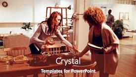  Presentation with thanksgiving - PPT layouts with side view of a young mixed race woman and a young caucasian woman setting the table for thanksgiving dinner in the dining room at home background and a tawny brown colored foreground