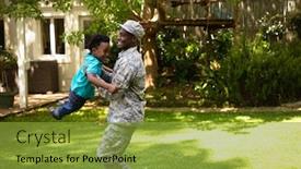  Presentation with home garden - PPT theme featuring side-view-of-a-young background and a gold colored foreground