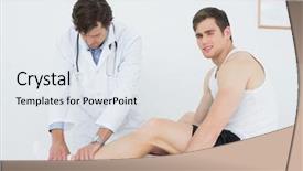  Presentation with ankle - Amazing slide set having side view of a young man getting his ankle examined at the medical office backdrop and a sky blue colored foreground