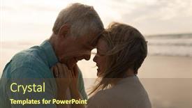  Presentation with dusk - Audience pleasing slide deck consisting of side view of active senior couple embracing each other on the beach at dusk backdrop and a tawny brown colored foreground