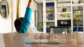  Presentation with laptop wireless - Slide set with side-view-of-african-american background and a coral colored foreground