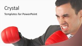  Presentation with boxing - Cool new PPT theme with side view of aggressive businessman with boxing gloves against a white background backdrop and a white colored foreground