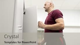  Presentation with factory opening - Presentation design featuring side-view-of-bald-serious background and a light gray colored foreground