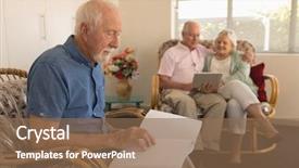  Presentation with using digital tablet - Amazing PPT layouts having side view of blind senior backdrop and a violet colored foreground