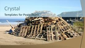  Presentation with bonfire - Colorful PPT theme enhanced with side-view-of-bonfire-wood backdrop and a sky blue colored foreground