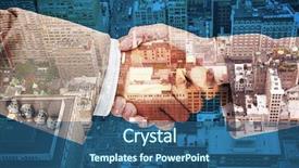  Presentation with peoples - Presentation theme consisting of side view of business peoples hands shaking against new york background and a ocean colored foreground