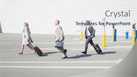  Presentation with luggage - Amazing PPT layouts having side view of businesspeople with luggage walking on street backdrop and a white colored foreground