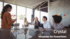  Presentation with giving - Theme having side view of businesswoman giving background and a  colored foreground