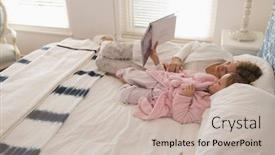  Presentation with storybook - PPT theme with side-view-of-caring-mother background and a soft green colored foreground