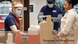  Presentation with food mask - Slides featuring side-view-of-cashier background and a coral colored foreground