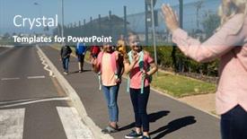  Presentation with pedestrian crossing - Cool new PPT theme with side-view-of-caucasian-female backdrop and a teal colored foreground