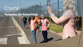  Presentation with pedestrian crossing - Theme having side-view-of-caucasian-female background and a light blue colored foreground