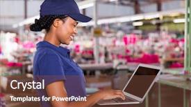  Presentation with smart factory data - Theme featuring yarn technology - side view of clothing factory background and a tawny brown colored foreground