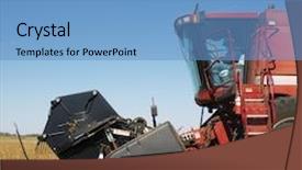  Presentation with soybean - PPT theme having side view of combine harvesting soybean field background and a teal colored foreground