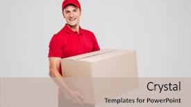  Presentation with delivery rider - Colorful theme enhanced with side view of delivery man backdrop and a soft green colored foreground