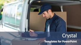  Presentation with delivery van - Slides with side view of delivery person background and a ocean colored foreground