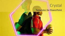  Presentation with hexagon - PPT theme featuring side-view-of-diverse-male background and a yellow colored foreground