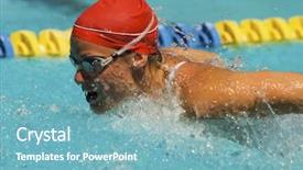  Presentation with pool side - Beautiful slide set featuring side view of female athlete swimming in a pool race backdrop and a light blue colored foreground