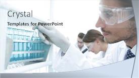  Presentation with test tube laboratory - Beautiful presentation featuring side-view-of-focused-scientist backdrop and a white colored foreground