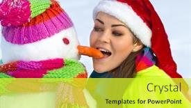  Presentation with snowman - Colorful PPT layouts enhanced with side view of girl with snowman outdoor on a warm winter day backdrop and a yellow colored foreground