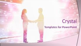  Presentation with trading - Presentation theme featuring side view of hand shaking trading partners against blue technology design with tunnel background and a pink colored foreground