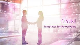  Presentation with blue design - PPT theme consisting of side view of hand shaking trading partners against blue technology design with tunnel background and a lemonade colored foreground