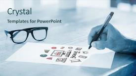  Presentation with breaking news - Audience pleasing PPT layouts consisting of side view of hand writing on white page on working desk against breaking news doodle backdrop and a sky blue colored foreground