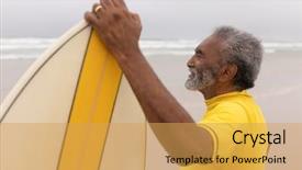 Presentation with active seniors senior e - Theme with active senior male surfer standing background and a yellow colored foreground