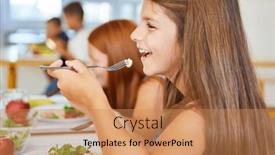  Presentation with school-cafeteria - Presentation having side-view-of-happy-girl and a  colored foreground