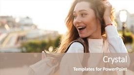  Presentation with autumn view autumn nature - Beautiful PPT theme featuring side view of happy woman backdrop and a coral colored foreground