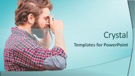  Presentation with camera - Slide set consisting of side view of hipster photographing background and a sky blue colored foreground